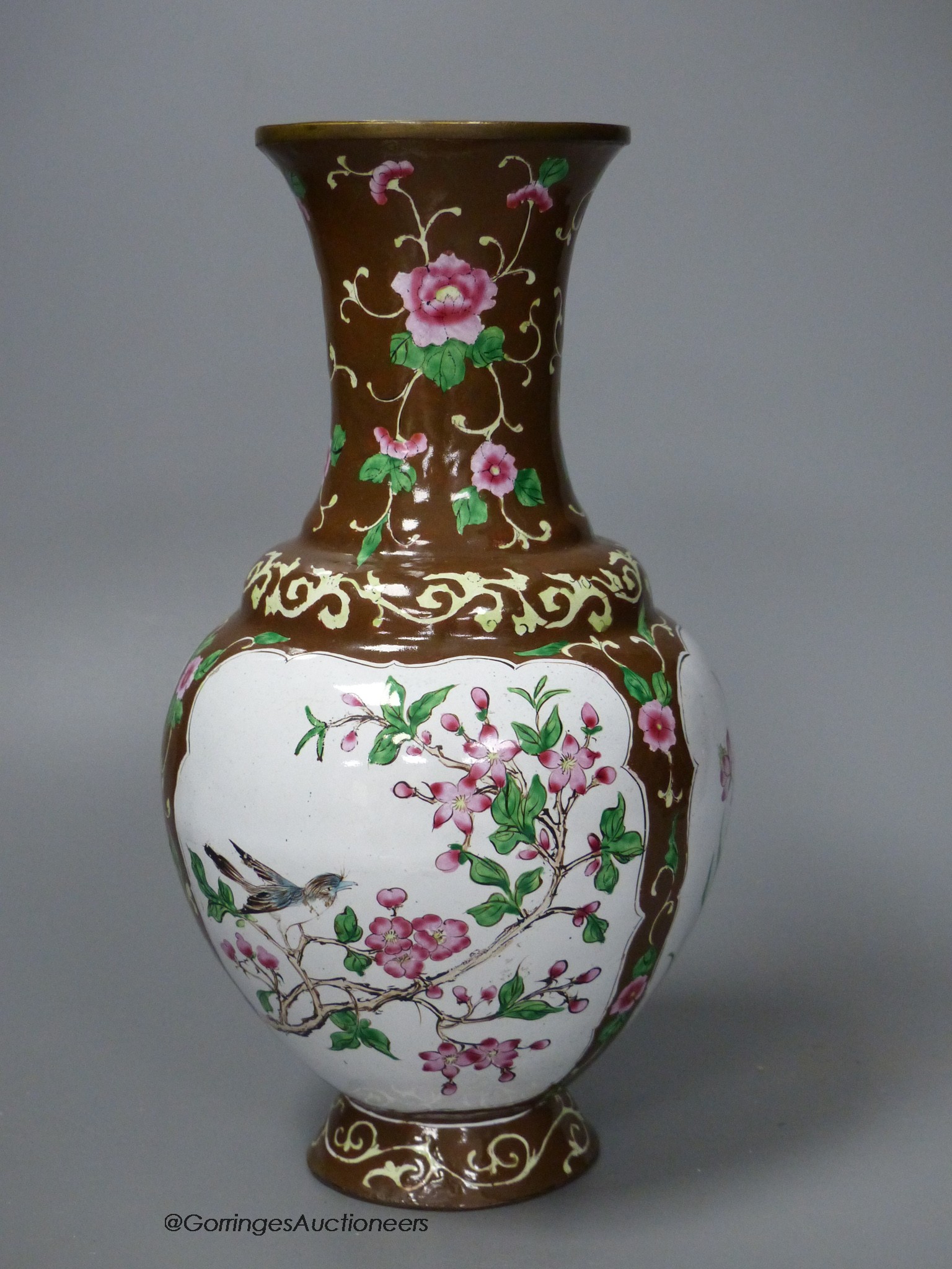 A Chinese Canton enamel vase, 20th century, 23cm high